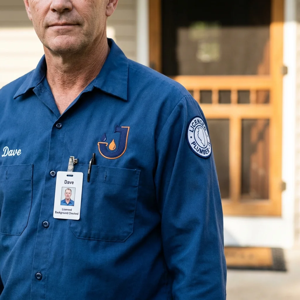 Licensed plumber showing ID badge in Marysville, MI