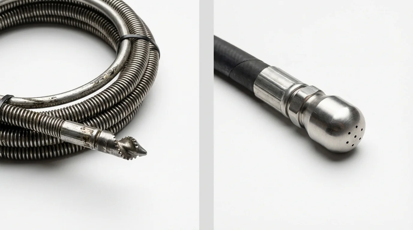 Drain snake cable and hydro jetting nozzle used for drain cleaning in Marysville, MI