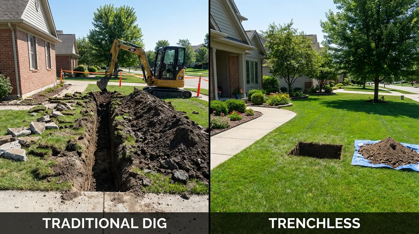 Trenchless sewer repair with minimal yard damage versus traditional excavation in Marysville, MI